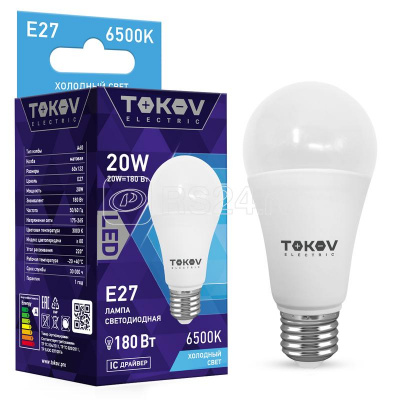Лампа светод. LED А60 20Вт Е27 6500К TOKOV ELECTRIC ТКЕ-A60-E27-20-6.5K